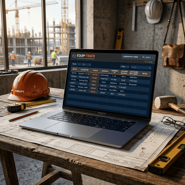 Construction tools laid out on blueprint